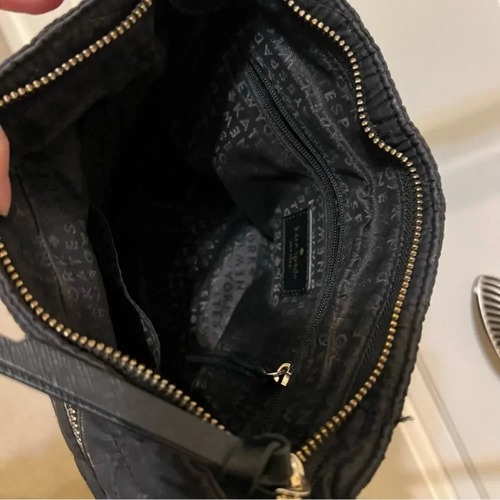 Kate Spade Black Quilted Crossbody Bag with Gold Zippers Long Strap - Picture 6 of 10